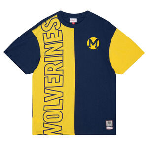 Mitchell & Ness Play By Play 2.0 SS Tee University Of Michigan Blue Yellow Sz M